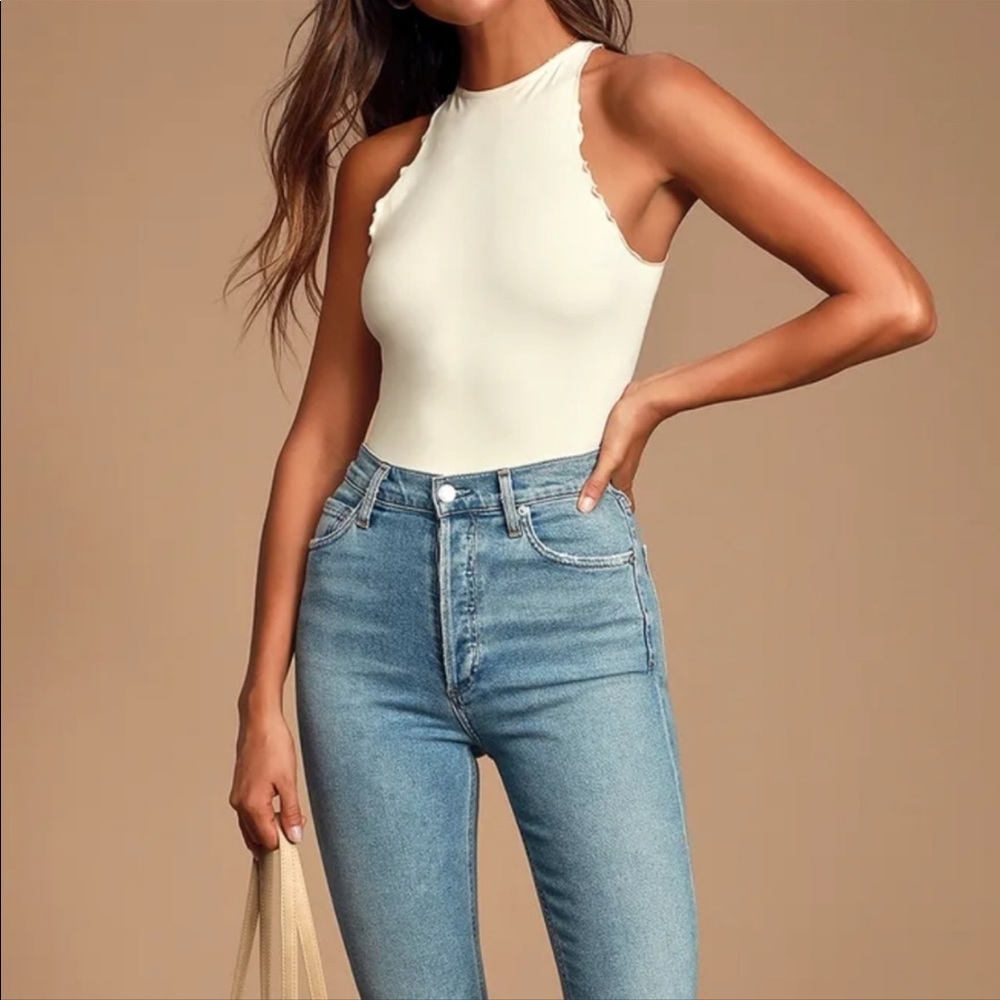 FREE PEOPLE Feels Right Ivory Lettuce Bodysuit NWT